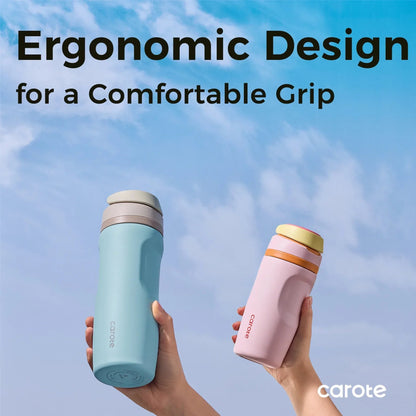 Carote 2-Pack Stainless Steel Water Bottle, Insulated Tumbler with Straw, Vacuum Sealed & Leakproof, 16 fl oz Pink & 26 fl oz Blue