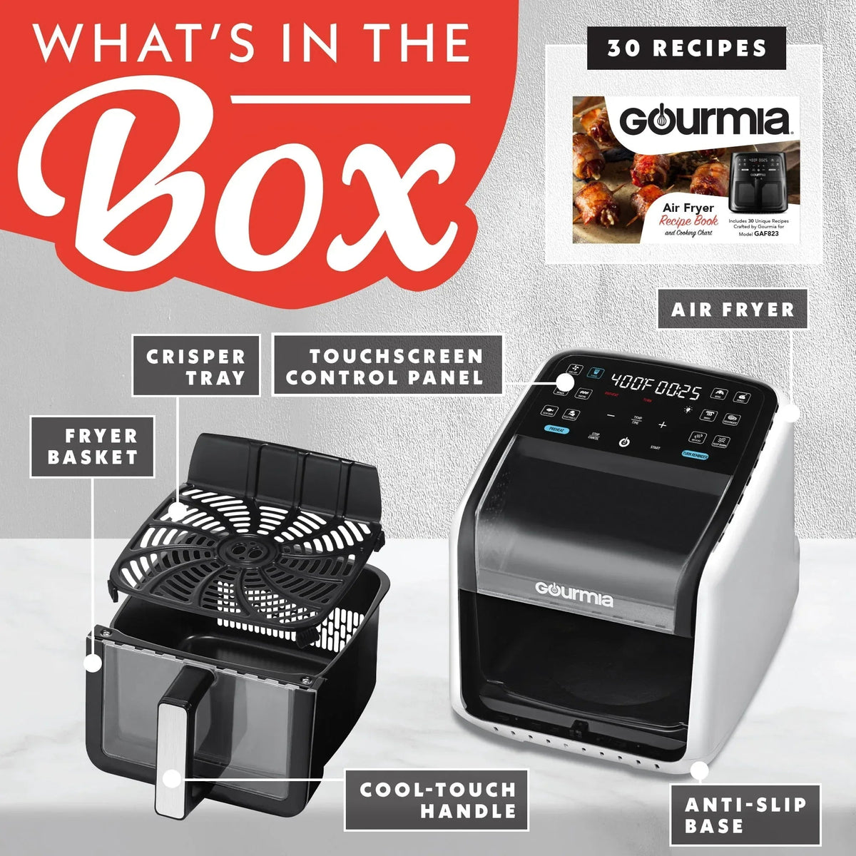Gourmia Panorama 7-QT Digital Air Fryer with Panoramic View, Holographic Display, & 12 Presets, White