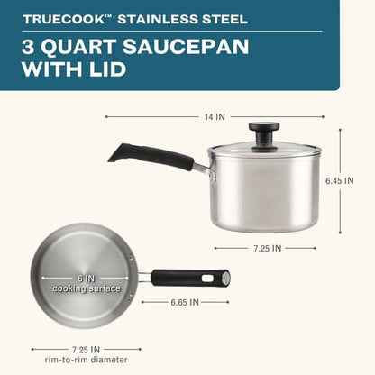 Farberware TrueCook Stainless Steel Induction Saucepan with Lid, 3-Quart, Silver