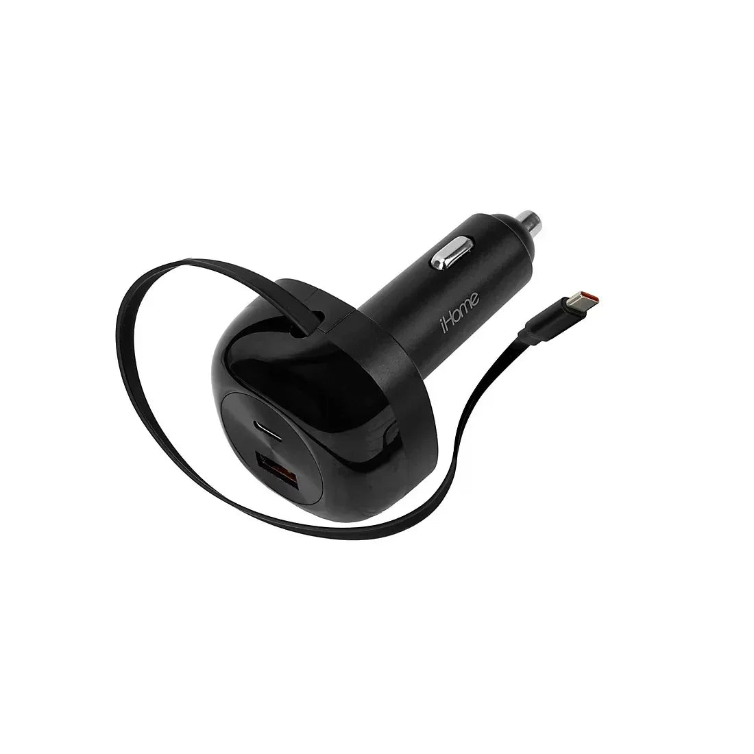 45W Dual Port Car with Retractable USB-C Cable and 1USB-A and 1 USB-C Car Charger