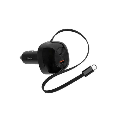 45W Dual Port Car with Retractable USB-C Cable and 1USB-A and 1 USB-C Car Charger