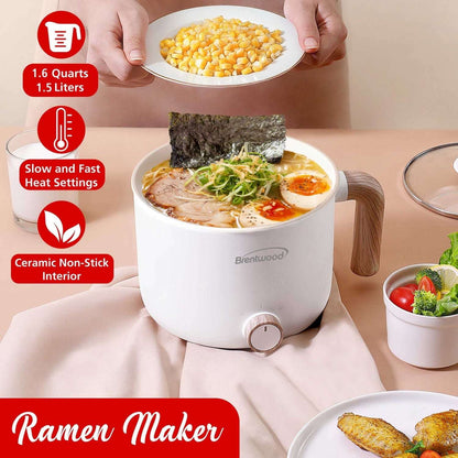 Brentwood 1.6-Qt. Multi-Function Electric Hot Pot Cooker with Ceramic Non-Stick Coating, White, HP-3170W, HP-3170W