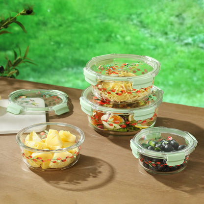 The Pioneer Woman Painted Meadow Round Glass Food Storage Containers with Tritan Lid, Set of 4