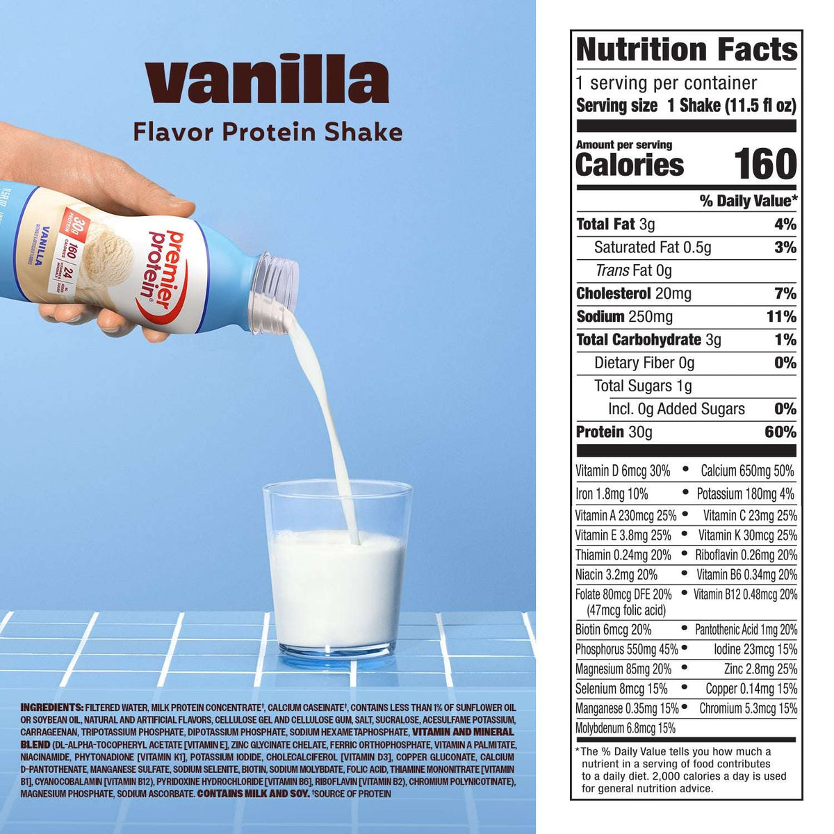 (4 pack) Premier Protein Shake, Vanilla, 30g Protein, 11.5 fl oz, 1 Ct