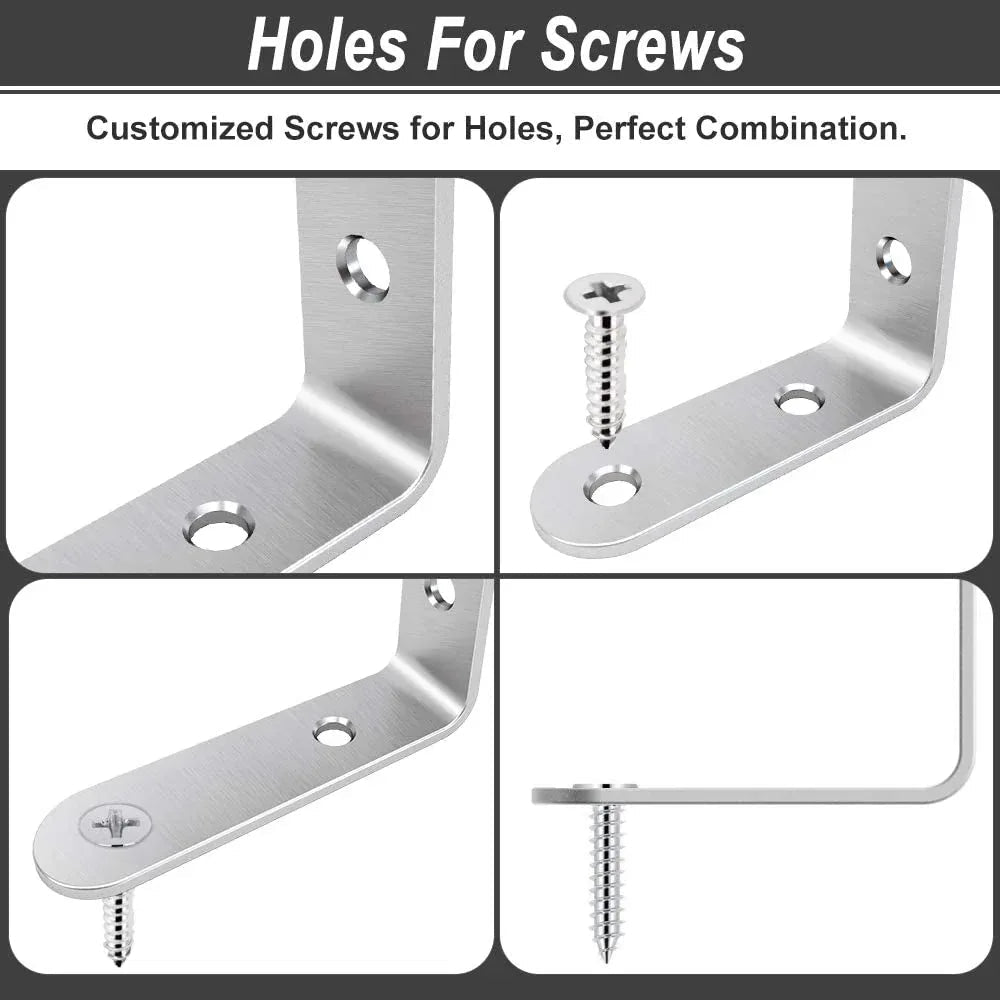 20-Pack Stainless Steel L Shape Brackets, 2" x 2" Corner Brace, Heavy Duty L Brackets for Shelves, Wood and Furniture, Right Angle Brackets with Enough Screws & Anchors
