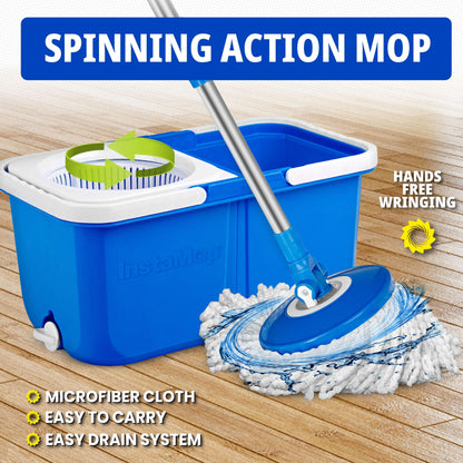 Insta Mop Spin Mop and Bucket with Wringer Microfiber Mop Head Floor Cleaning for Hardwood Tile