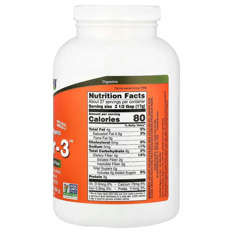 NOW Foods, Certified Organic Fiber-3™, 16 oz (454 g)