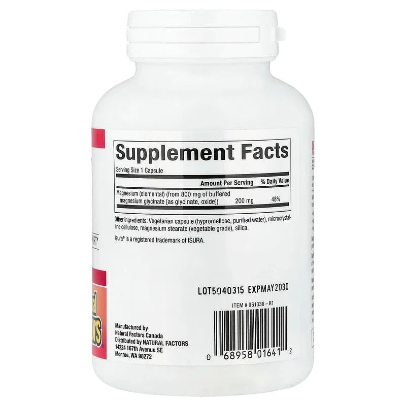 Natural Factors, Magnesium Glycinate, 200 mg, 120 Vegetarian Capsules