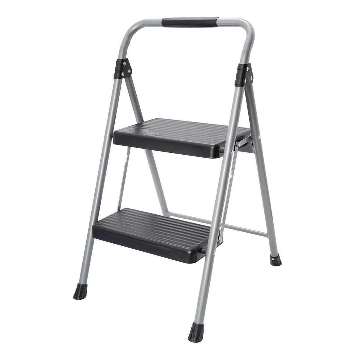 Hyper Tough Gray & Black 2-Step Steel Large Platform & Foldable Step Stool – Holds up to 225 Pounds