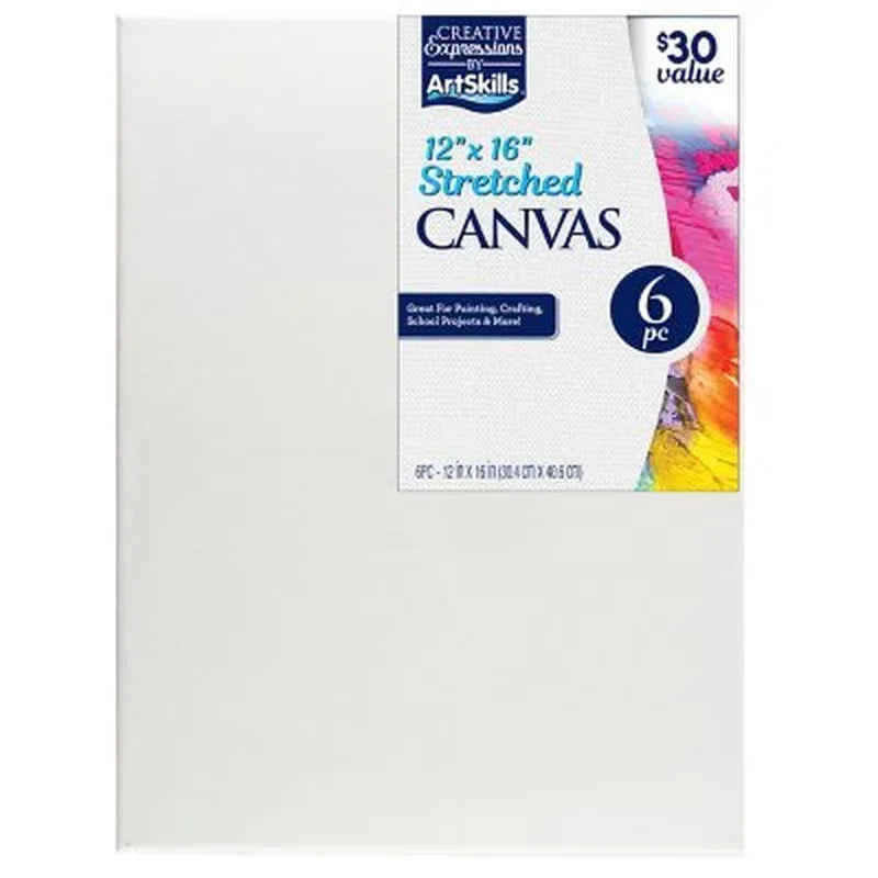 Artskills 12" X 16" Stretched Canvas for Arts and Crafts, 6 Pack