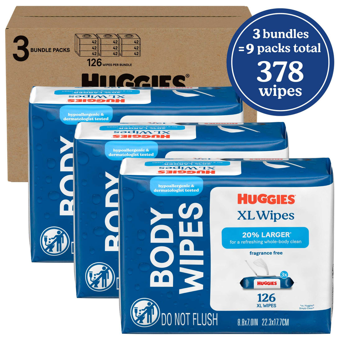 Huggies Extra Large Unscented Wipes, 3 Flip-Top Packs, 126 Count