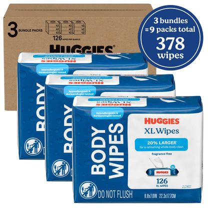 Huggies Extra Large Unscented Wipes, 3 Flip-Top Packs, 126 Count