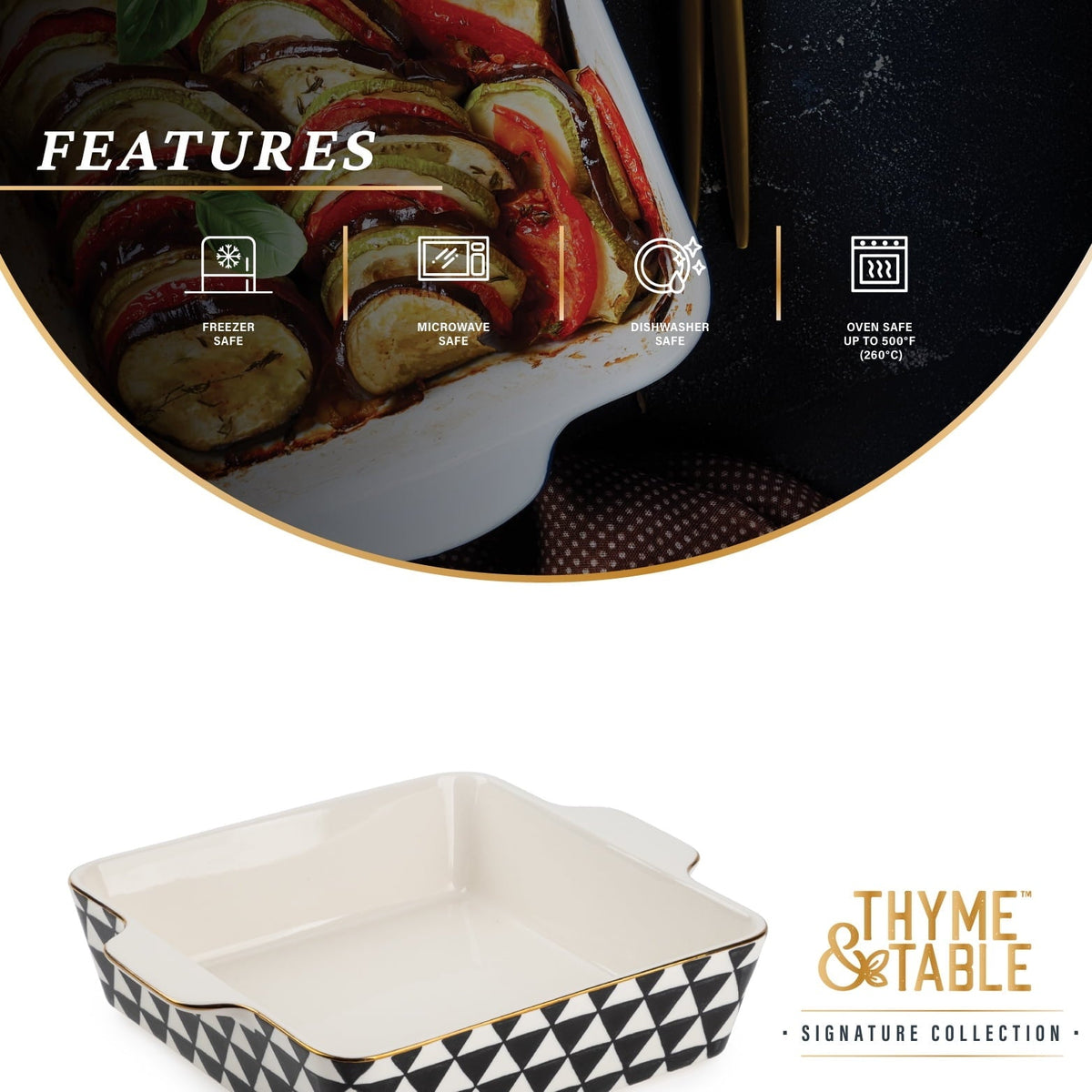 Thyme & Table 8" Square Ceramic Baker - Black & White Medallion