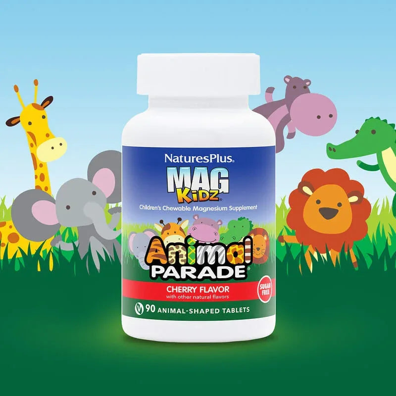 NaturesPlus, MagKidz®, Animal Parade®, Children's Chewable Magnesium, Cherry, 90 Animal-Shaped Tablets (50 mg per Tablet)