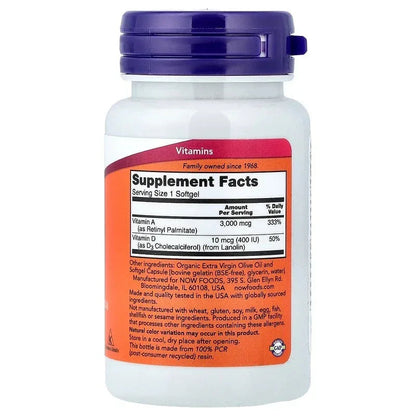 NOW Foods, Vitamin A&D, 100 Softgels