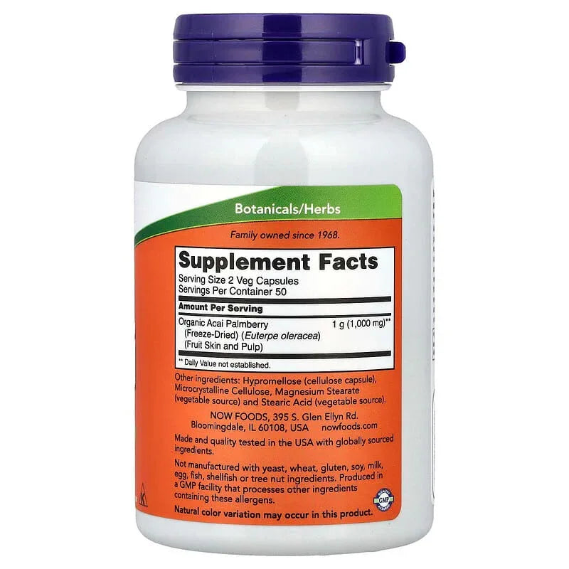 NOW Foods, Acai, Freeze-Dried, 100 Veg Capsules (500 mg per Capsule)
