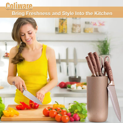 Joyfair Kitchen Knife Set, 7 Pcs Stainless Steel White Knives Block Set for Chef, Super Sharp Professional Knife Set with Universal Knife Block for Home Restaurant, Non-Stick & Anti-Rust