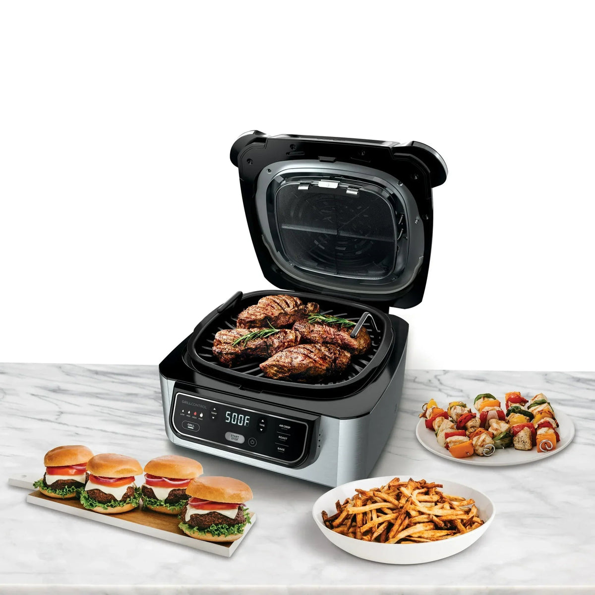 Ninja Foodi 4 Qt Electric Indoor Grill w/ 4 Functions, Air Fry, Cyclonic Grilling Technology, Ceramic Coated, AG300 Black