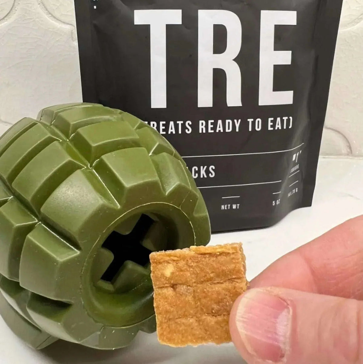 Operation Good Boy Grenade Dog Toy for Aggressive Chewers, Teething Toy with Treat Dispenser, Green