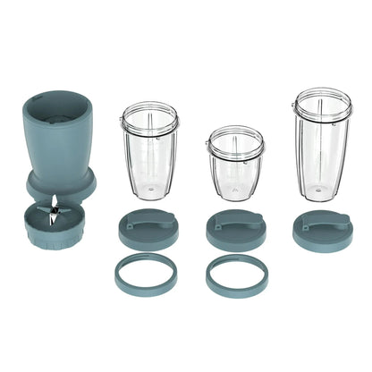 Mainstays 10-Piece Blender Set, Blue Cameo, 300W, with 3 Jars (10oz, 16oz, 18oz), 2 Drinking Lids, Stainless Steel Blade