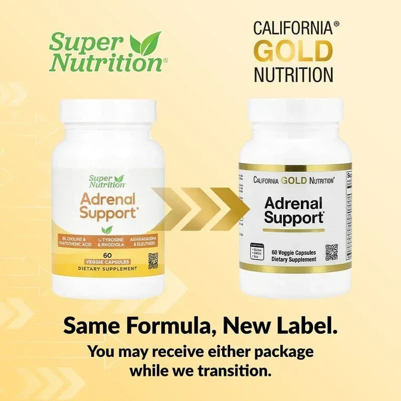 California Gold Nutrition, Adrenal Support with L-Tyrosine, Rhodiola Extract, Ashwagandha Extract, and Eleuthero Extract, 60 Veggie Capsules