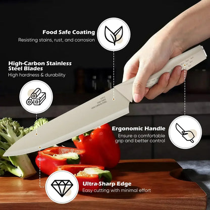 Vesteel Knife Block Set for Kitchen, 15-Piece High Carbon Stainless Steel Knives Set with Ergonomic Handle, Ultra-sharp & Rust Resistant