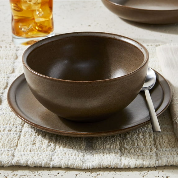 Better Homes & Gardens Banks Brown 12-Piece Stoneware Dinnerware Set, Service for 4