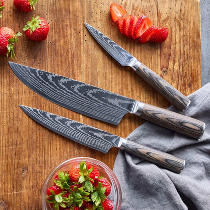 GreenPan x Bobby Flay 8" Chef's Knife with Sheath, Premium Stainless Steel Blade, Precision Cutting Kitchen Tool, Ultra-Versatile Cutlery, Hand Finished Wood Handle, Damascus Steel Design