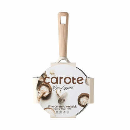 Carote Healthy Ceramic NonStick Saucepan with Induction 7" Non-Toxic Sauce Pan With Lid Cover, Bon Appetit, Taupe, 2QT