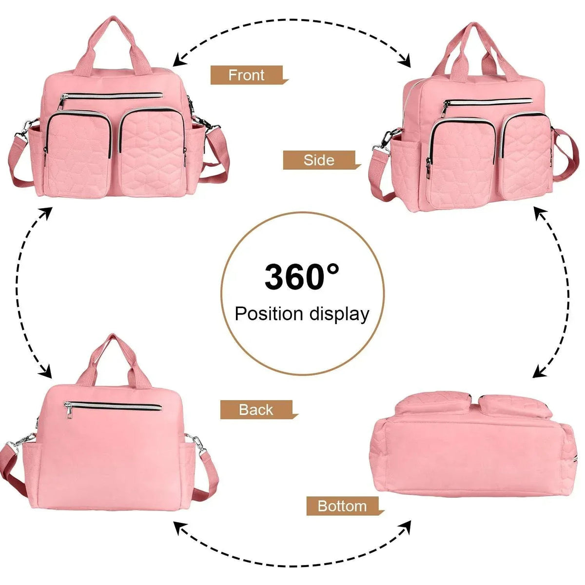 Diaper Bag Tote,AILKIN Baby Diaper Bag with 3 Insulated Pockets Adjustable Shoulder Strap Dry & Wet Compartment Large Capacity Bag Maternity Mommy Travel Diaper Bag for Boys Girls,Women(Pink)