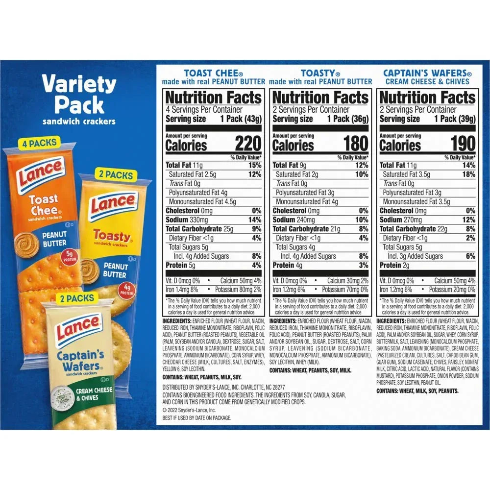 Sandwich Crackers, Variety Pack, 3 Flavors, 8 Individually Wrapped Packs, 6 Sandwiches Each