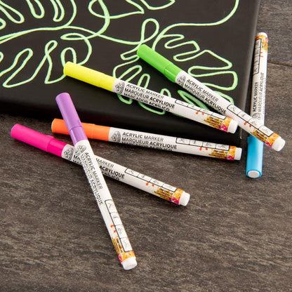 Royal & Langnickel Neon Acrylic Markers Set, 6 Piece, 1.2mm Tip