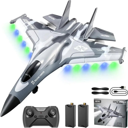 4DRC G1 RC Plane with 2 Take-off Modes, 2 Batteries and Light, 2.4GHz 4 Channel 6 Axis Gyro Stabilizer RTF Glider Remote Control Aircraft Planes Jet Fighter Toys Gift for Boys Kids Adults Beginners