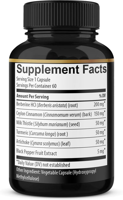 Berberine with Ceylon Cinnamon, Turmeric, Milk Thistle, Artichoke, Black Pepper - 150 Count - Pack of 1