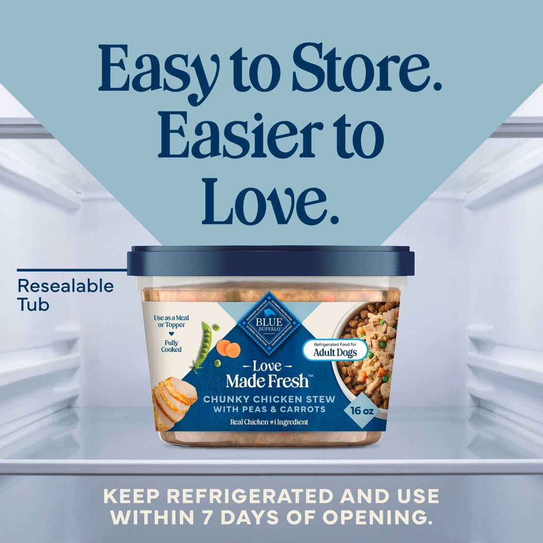 Blue Buffalo Love Made Fresh Dog Food, Refrigerated, Chunky Chicken Stew, 1-lb Tub