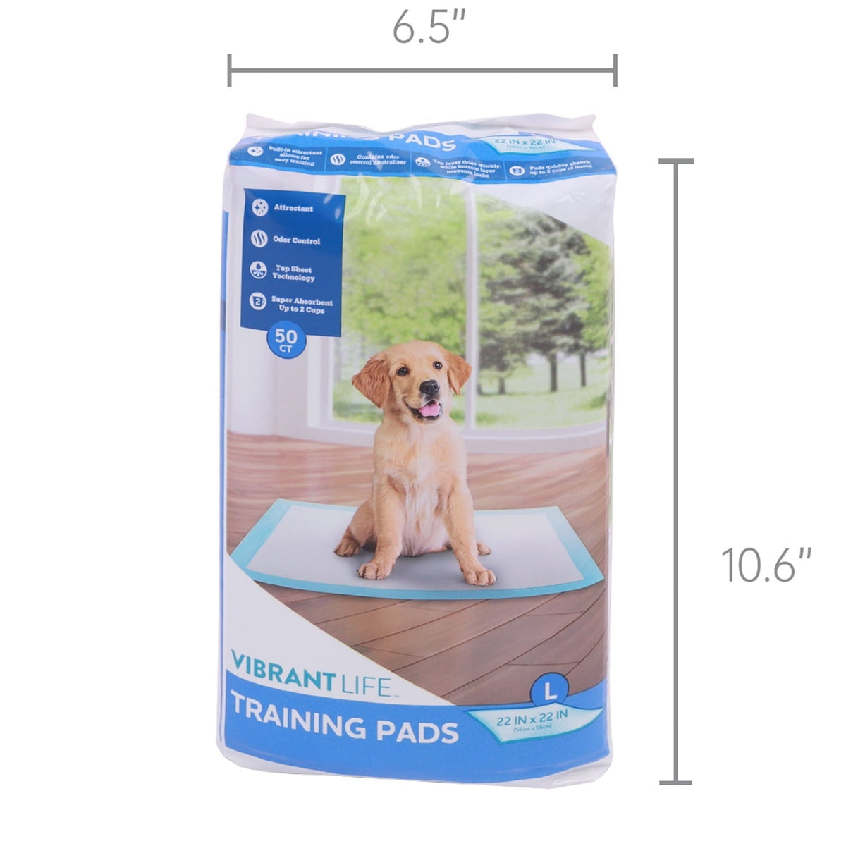 Vibrant Life Training Pads – Super Absorbent, Leak Proof, & Fast Dry Dog and Puppy Pee Pads – L 22 in x 22 in, 50 Count