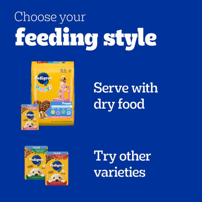 Pedigree Puppy Food Morsels in Sauce, Wet Dog Food, Chicken Flavor, 3.5 oz. Pouches, 16 Count
