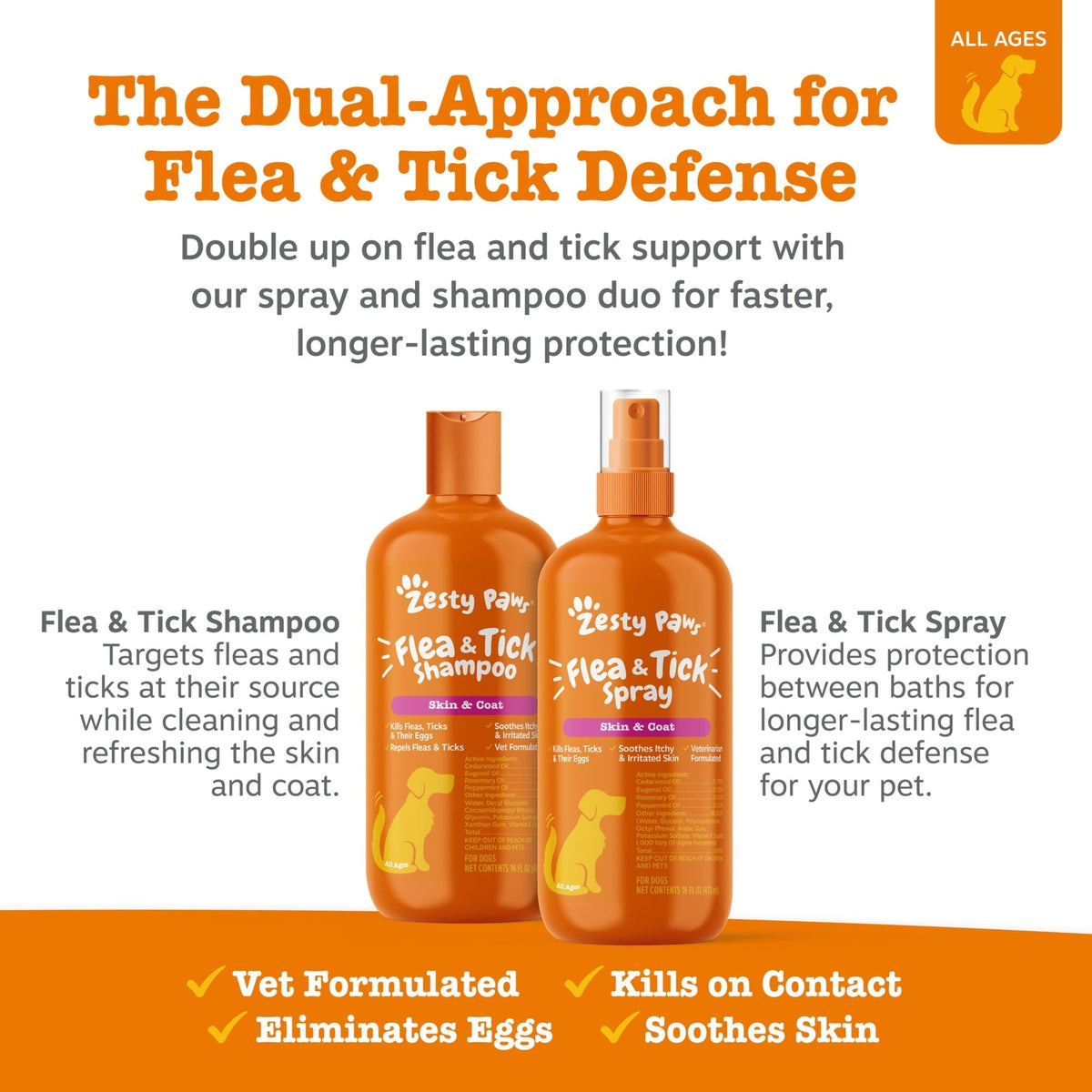 Zesty Paws Flea and Tick Shampoo for Dogs, 16 oz