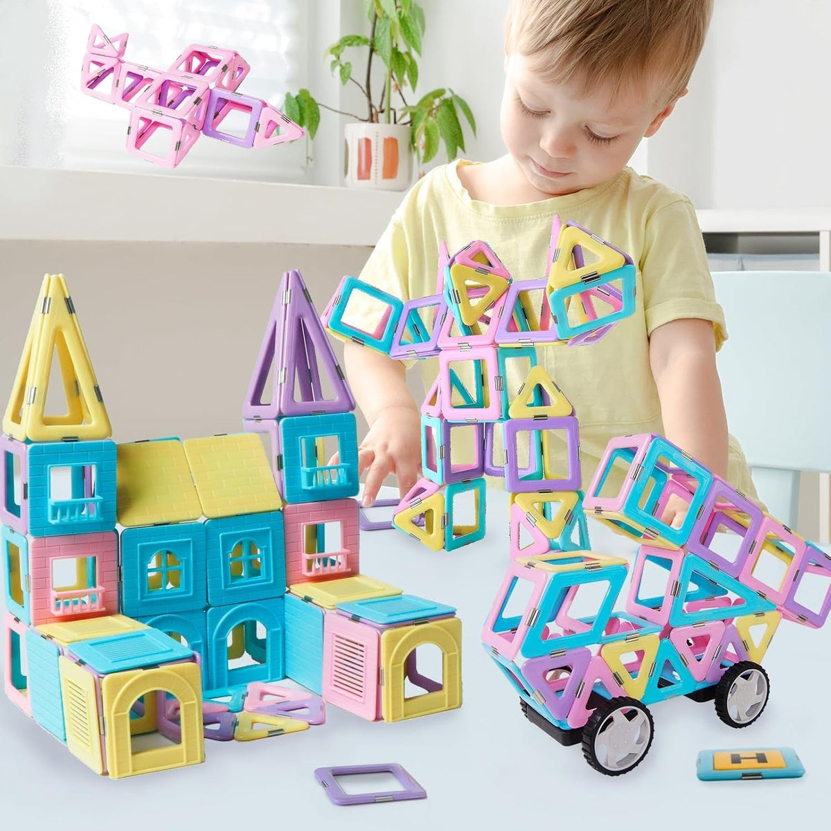 Magnetic Tiles 80pcs Magnet Building Blocks Set Creative Stacking Toys for Kids, 3D DIY Construction Kit Preschool Child Montessori Toys STEM Learning Toys Gifts for Girls Boys 3 4 5 6 7 Years
