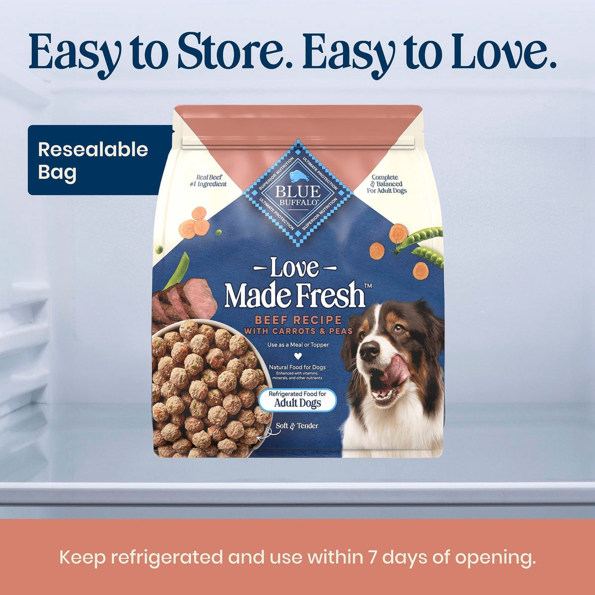 Blue Buffalo Love Made Fresh Dog Food, Refrigerated, Beef Meatball 1.5lb Pouch