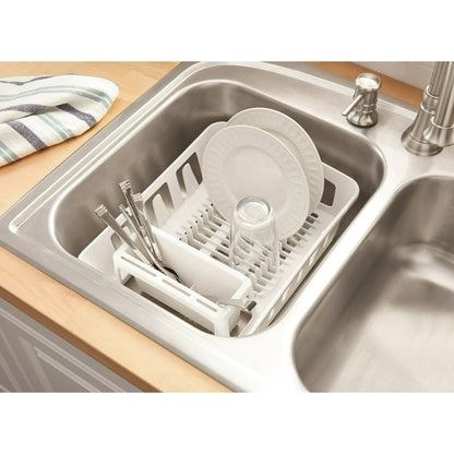 Mainstays Expandable Kitchen Dish Drying Rack with Utensil Holder, Countertop Dish Drainer Rack for Plates, Cups and Kitchen Sink Organization, White