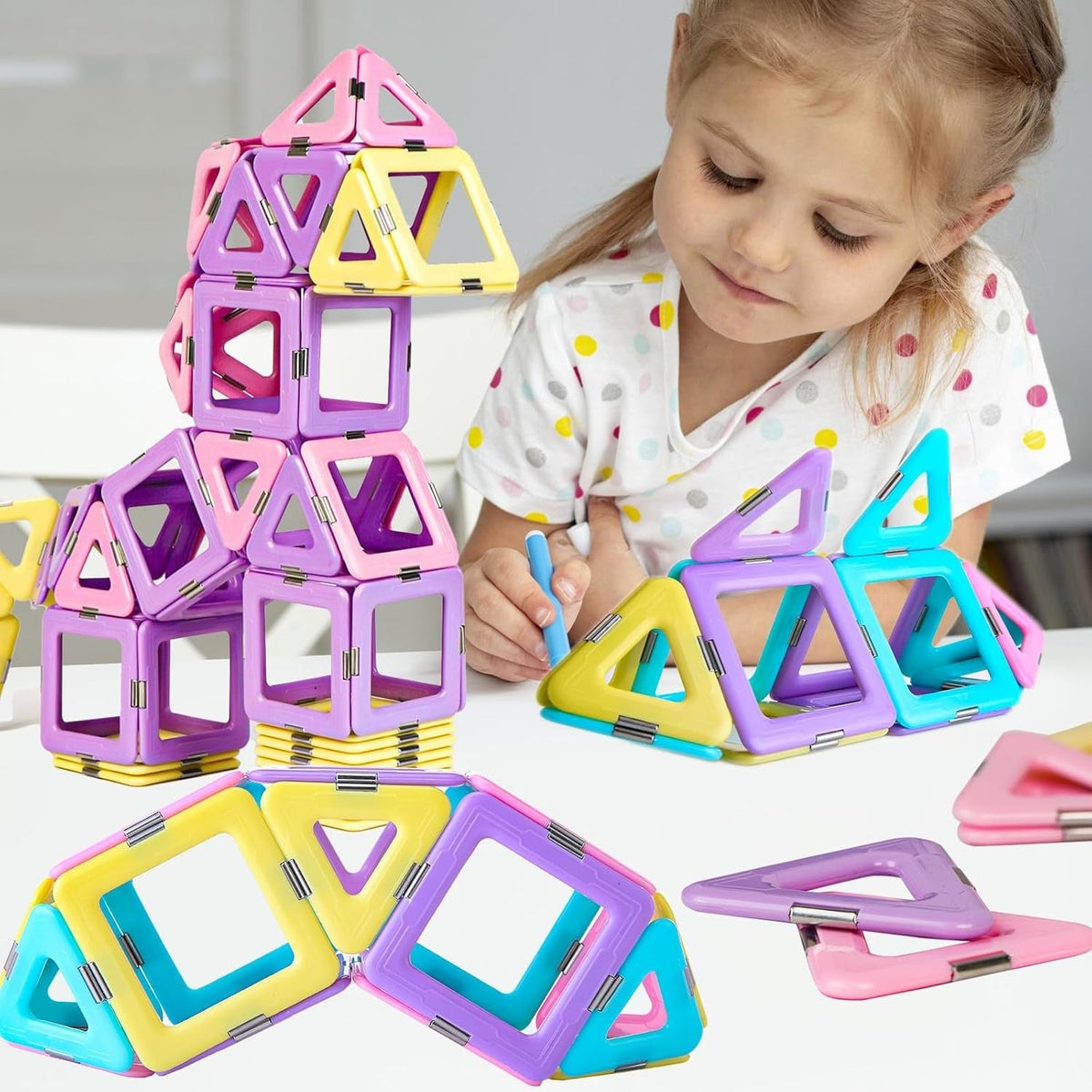 Magnetic Tiles 80pcs Magnet Building Blocks Set Creative Stacking Toys for Kids, 3D DIY Construction Kit Preschool Child Montessori Toys STEM Learning Toys Gifts for Girls Boys 3 4 5 6 7 Years