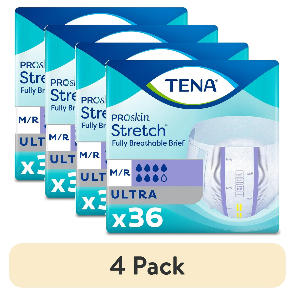 TENA Stretch Ultra Disposable Unisex Adult Incontinence Briefs, Medium, 36 Count, 1 Pack
