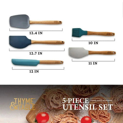 Thyme & Table 5-Piece Silicone Kitchen Utensil Set with Beechwood Handles
