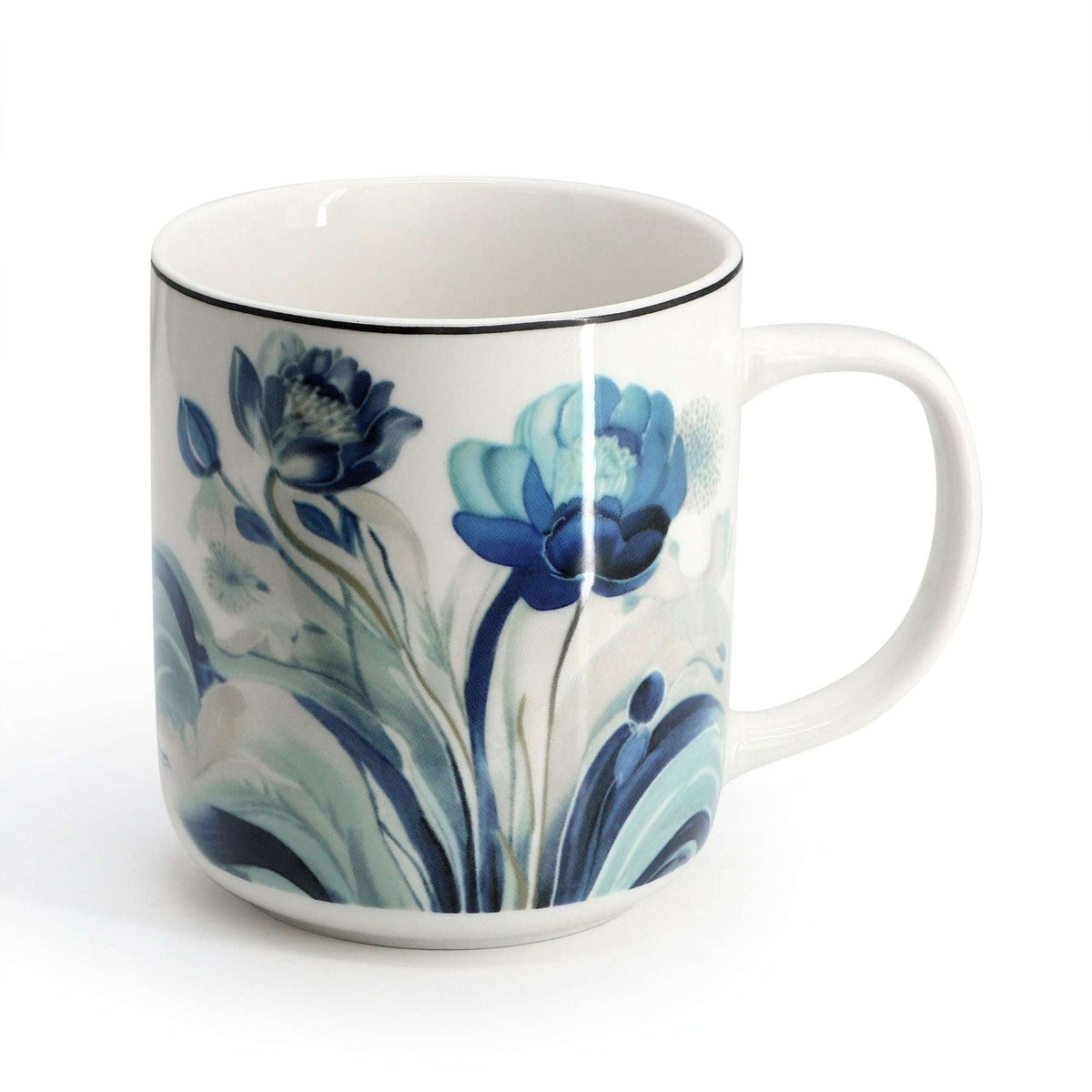 Elama Peony Garden 16 Piece Floral Design Round Porcelain Dinnerware Set in Blue