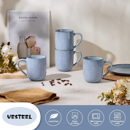 Vesteel Coffee Mug Set of 4, Ceramic Coffee Cups with Handles, 14oz Handmade Reactive Glaze Mugs Set for Coffee Tea Milk, Mug Gifts for Thanksgiving Day Anniversary, Gifts for Men, women, Home, Office and Restuarant
