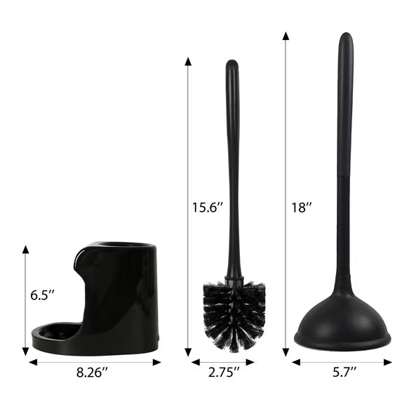 GARITIN Plunger and Toilet Brush Set with Holder, 2 in 1 Toilet Plunger and Brush Combo for Bathroom Cleaning, Black