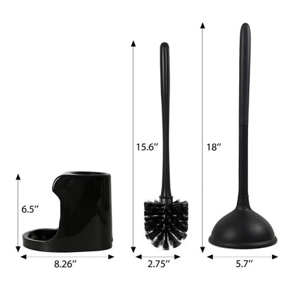 GARITIN Plunger and Toilet Brush Set with Holder, 2 in 1 Toilet Plunger and Brush Combo for Bathroom Cleaning, Black