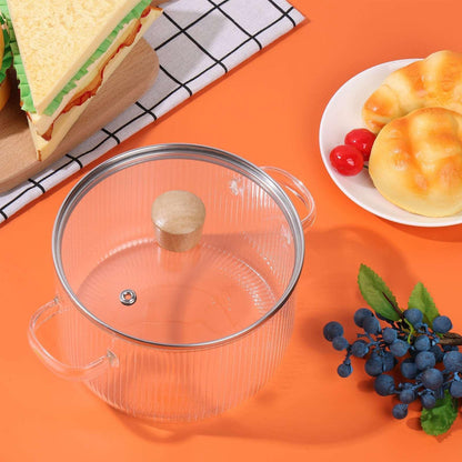 Glass Cooking Pot with Lid 1.6L/54oz Heat Resistant Glass Saucepan with Double Handles Non-Stick Borosilicate Glass Stovetop Pot Safe Clear Cooking Pot for Soup Milk Sauce Pasta Noodle
