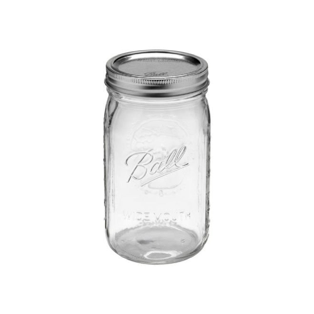 Ball Mason Jar Wide Mouth with Lid and Band 67000 Glass Quart 32 Oz Single Jar Preserving Serving Decor Gift Giving BPA Free Made in USA, 2-Pack